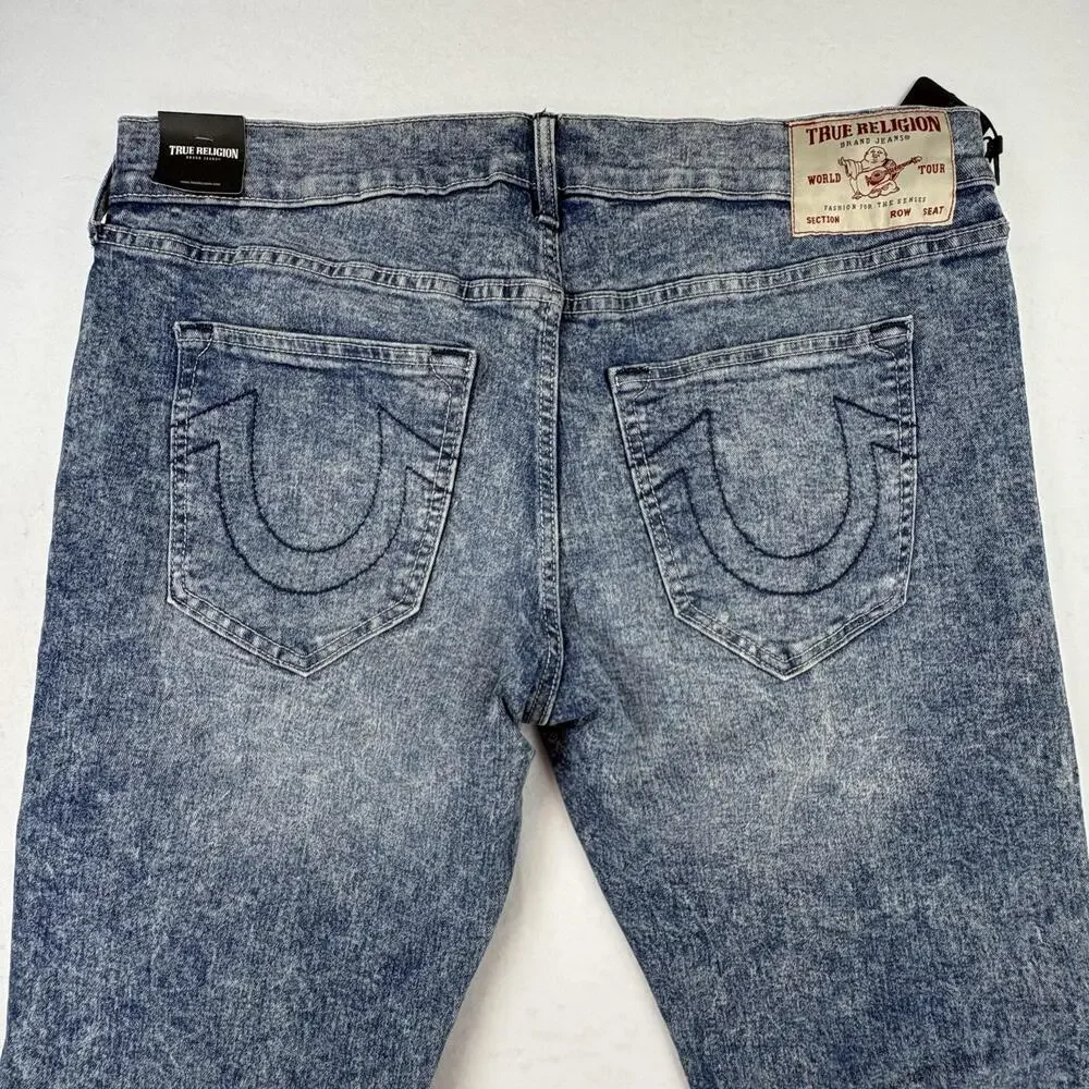 True Religion Ricky Jeans Mens 38x31 Blue Relaxed Straight Stretch Light Wash